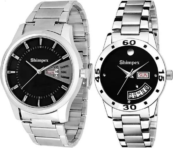 Premium_Watches_Black_Metal_Couple_Waterproof_With_A_One_Year_Warranty_Day_And_Date_Analog