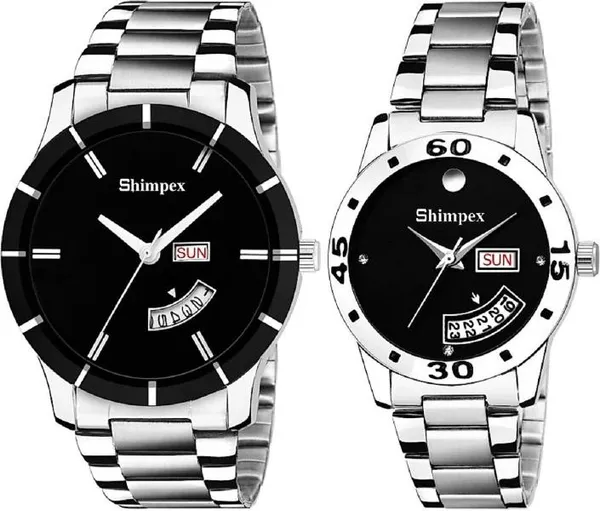 Premium_Watches_Black_Metal_Couple_Waterproof_With_A_One_Year_Warranty_Day_And_Date_Analog