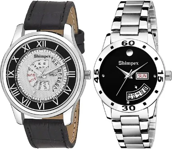 Premium_Watches_Black_White_Metal_Genuine_Leather_Couple_Waterproof_With_A_One_Year_Warranty_Day_And_Date_Analog