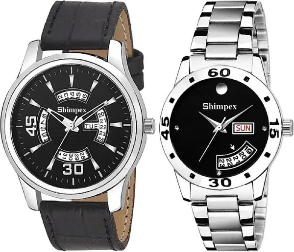 Premium_Watches_Black_Metal_Genuine_Leather_Couple_Waterproof_With_A_One_Year_Warranty_Day_And_Date_Analog