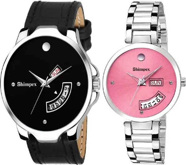 Premium_Watches_Silver_Black_Genuine_Leather_Metal_Couple_Waterproof_With_A_One_Year_Warranty_Day_And_Date_Analog