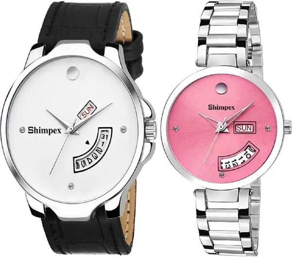 Premium_Watches_White_Pink_Genuine_Leather_Metal_Couple_Waterproof_With_A_One_Year_Warranty_Day_And_Date_Analog