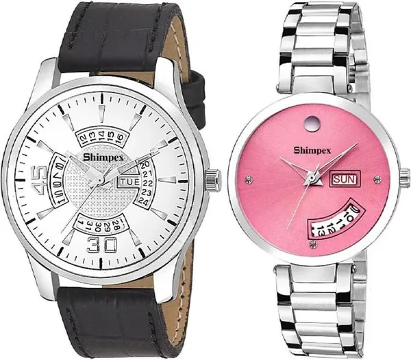 Premium_Watches_White_Pink_Genuine_Leather_Metal_Couple_Waterproof_With_A_One_Year_Warranty_Day_And_Date_Analog