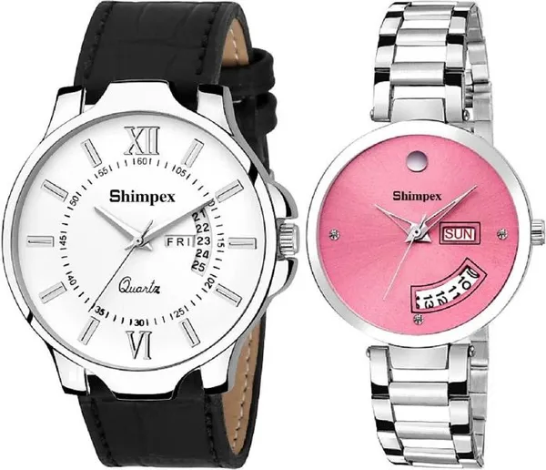 Premium_Watches_White_Pink_Genuine_Leather_Metal_Couple_Waterproof_With_A_One_Year_Warranty_Day_And_Date_Analog
