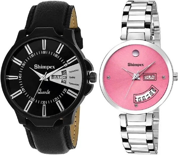 Premium_Watches_Black_Pink_Genuine_Leather_Metal_Couple_Waterproof_With_A_One_Year_Warranty_Day_And_Date_Analog