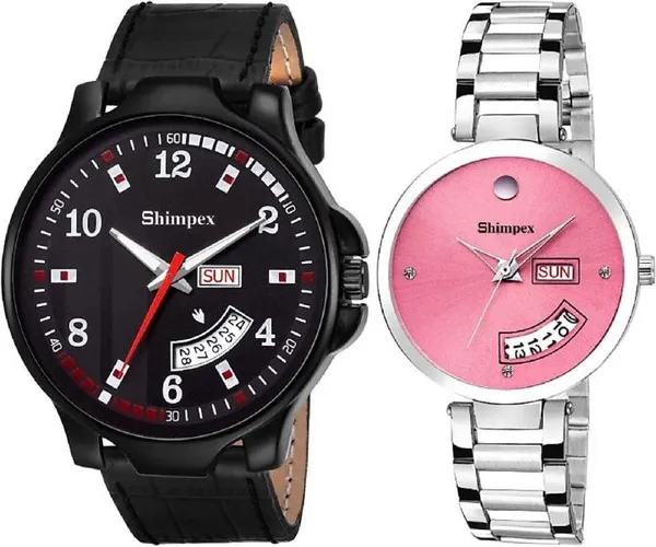 Premium_Watches_Black_Pink_Genuine_Leather_Metal_Couple_Waterproof_With_A_One_Year_Warranty_Day_And_Date_Analog