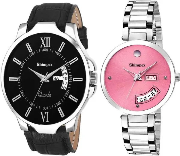 Premium_Watches_Black_Pink_Genuine_Leather_Metal_Couple_Waterproof_With_A_One_Year_Warranty_Day_And_Date_Analog