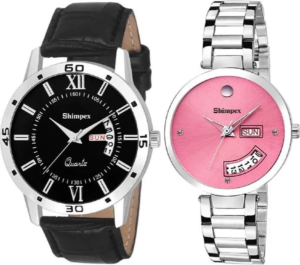 Premium_Watches_Black_Pink_Genuine_Leather_Metal_Couple_Waterproof_With_A_One_Year_Warranty_Day_And_Date_Analog