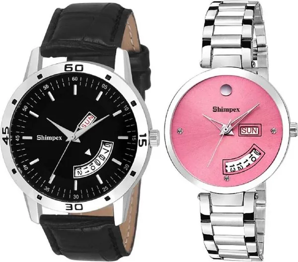 Premium_Watches_Black_Pink_Genuine_Leather_Metal_Couple_Waterproof_With_A_One_Year_Warranty_Day_And_Date_Analog