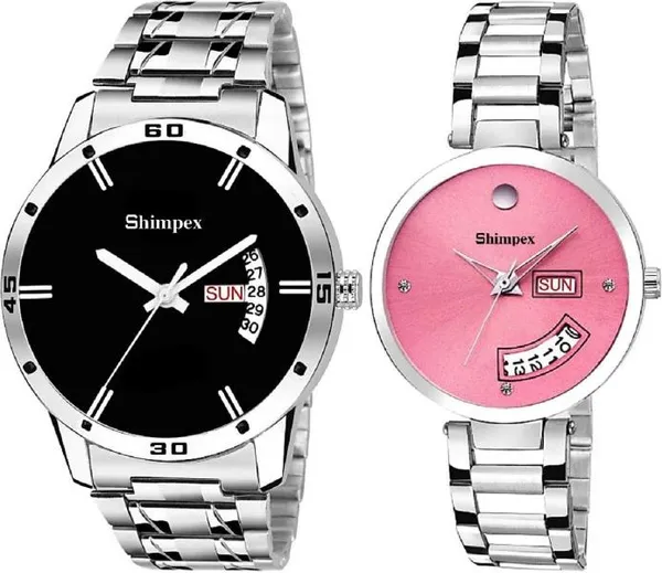 Premium_Watches_Black_Pink_Metal_Couple_Waterproof_With_A_One_Year_Warranty_Day_And_Date_Analog