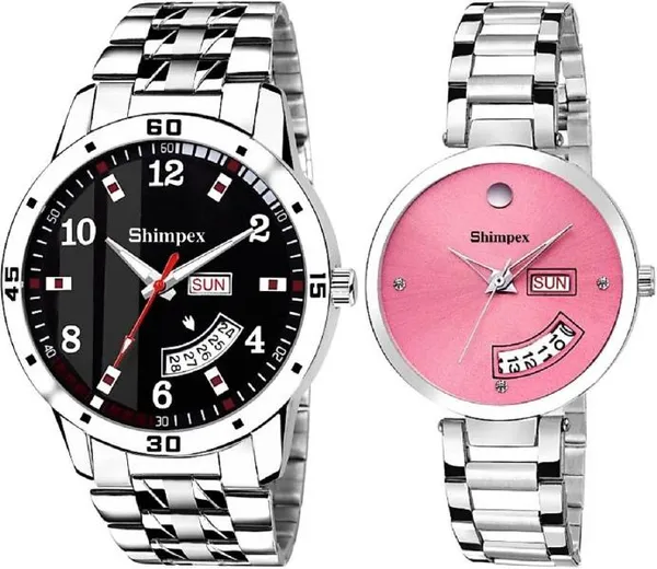 Premium_Watches_Black_Pink_Metal_Couple_Waterproof_With_A_One_Year_Warranty_Day_And_Date_Analog