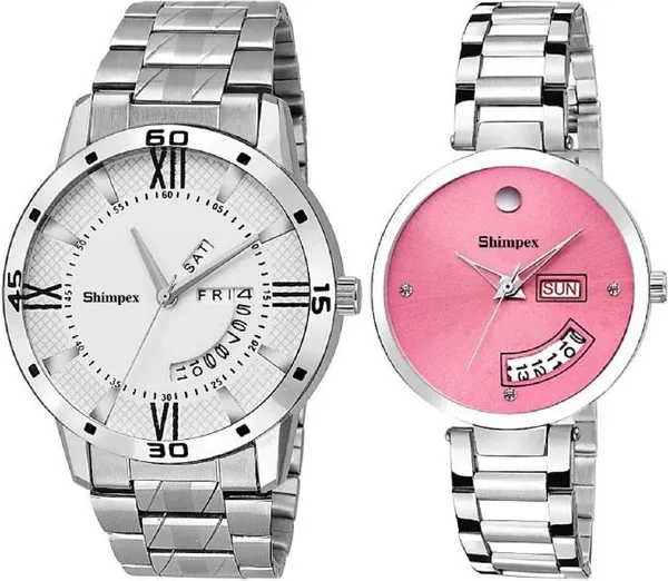 Premium_Watches_White_Pink_Metal_Couple_Waterproof_With_A_One_Year_Warranty_Day_And_Date_Analog