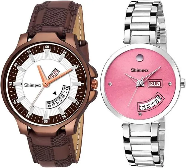 Premium_Watches_White_Pink_Metal_Genuine_Leather_Couple_Waterproof_With_A_One_Year_Warranty_Day_And_Date_Analog