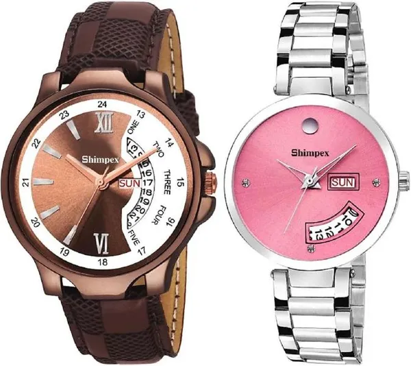 Premium_Watches_White_Pink_Metal_Genuine_Leather_Couple_Waterproof_With_A_One_Year_Warranty_Day_And_Date_Analog