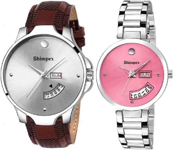 Premium_Watches_White_Pink_Metal_Genuine_Leather_Couple_Waterproof_With_A_One_Year_Warranty_Day_And_Date_Analog