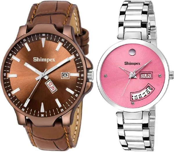 Premium_Watches_Brown_Pink_Metal_Genuine_Leather_Couple_Waterproof_With_A_One_Year_Warranty_Day_And_Date_Analog