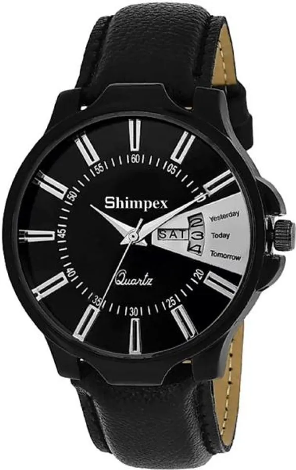Premium_Watches_Black_Genuine_Leather_Boys_Waterproof_With_A_One_Year_Warranty_Day_And_Date_Analog