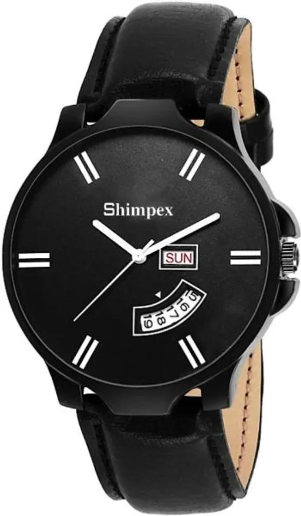 Premium_Watches_Black_Genuine_Leather_Boys_Waterproof_With_A_One_Year_Warranty_Day_And_Date_Analog