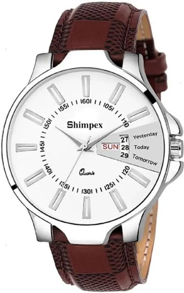 Premium_Watches_White_Genuine_Leather_Boys_Waterproof_With_A_One_Year_Warranty_Day_And_Date_Analog