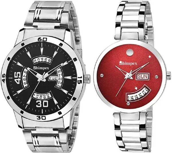 Premium_Watches_Black_Red_Metal_Couple_Waterproof_With_A_One_Year_Warranty_Day_And_Date_Analog