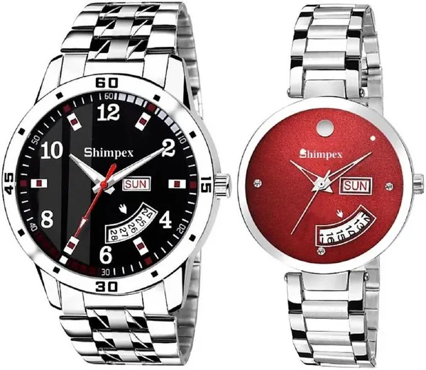 Premium_Watches_Black_Red_Metal_Couple_Waterproof_With_A_One_Year_Warranty_Day_And_Date_Analog