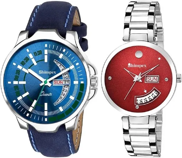 Premium_Watches_Blue_Red_Metal_Genuine_Leather_Couple_Waterproof_With_A_One_Year_Warranty_Day_And_Date_Analog