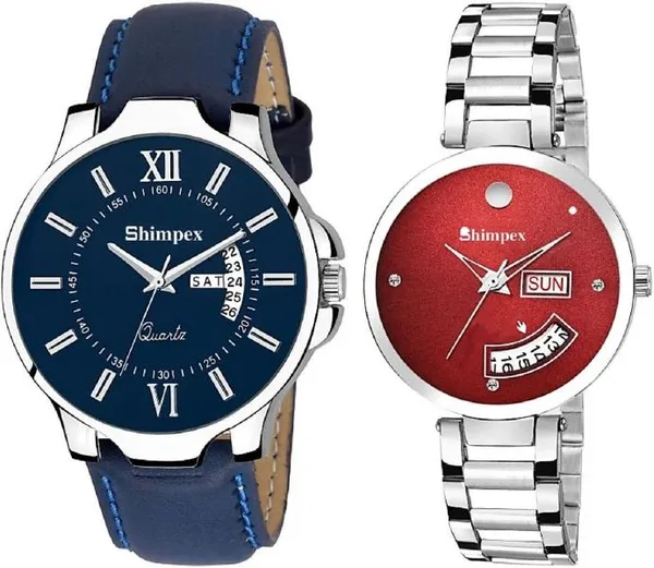 Premium_Watches_Blue_Red_Metal_Genuine_Leather_Couple_Waterproof_With_A_One_Year_Warranty_Day_And_Date_Analog