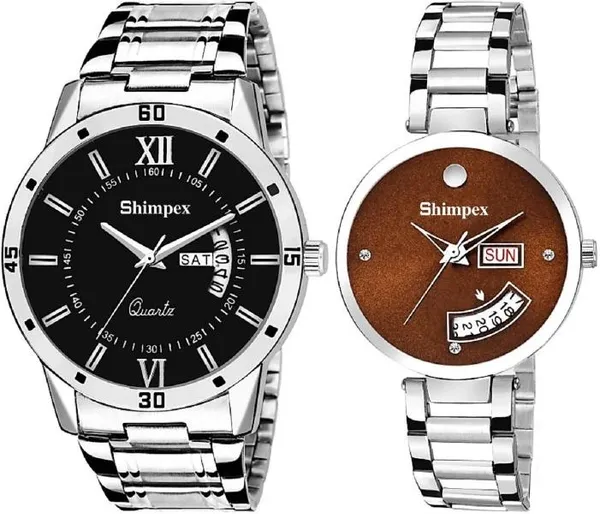 Premium_Watches_Black_Brown_Metal_Couple_Waterproof_With_A_One_Year_Warranty_Day_And_Date_Analog