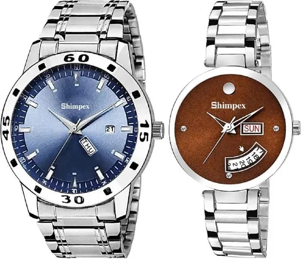Premium_Watches_Blue_Brown_Metal_Couple_Waterproof_With_A_One_Year_Warranty_Day_And_Date_Analog