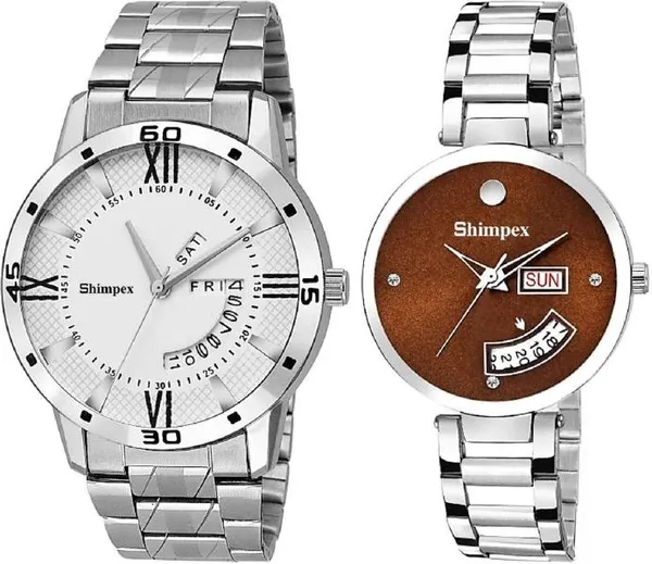 Premium_Watches_White_Brown_Metal_Couple_Waterproof_With_A_One_Year_Warranty_Day_And_Date_Analog