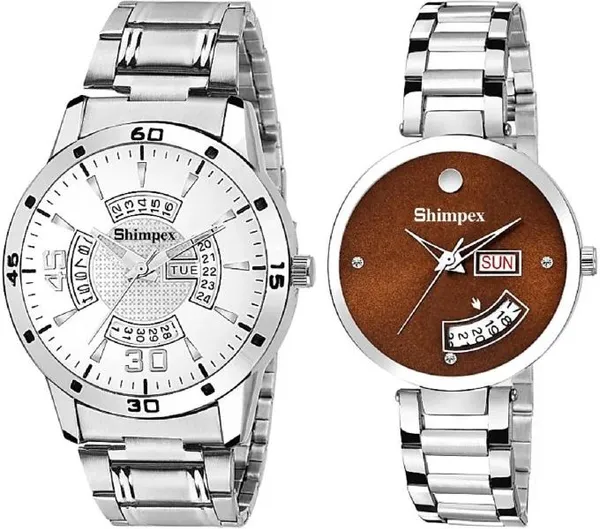 Premium_Watches_White_Brown_Metal_Couple_Waterproof_With_A_One_Year_Warranty_Day_And_Date_Analog