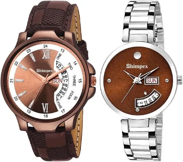 Shimpex_Good_Quality__Watches_Brown_Metal_Genuine_Leather_Couple_Waterproof_With_A_One_Year_Warranty_Day_And_Date_Analog