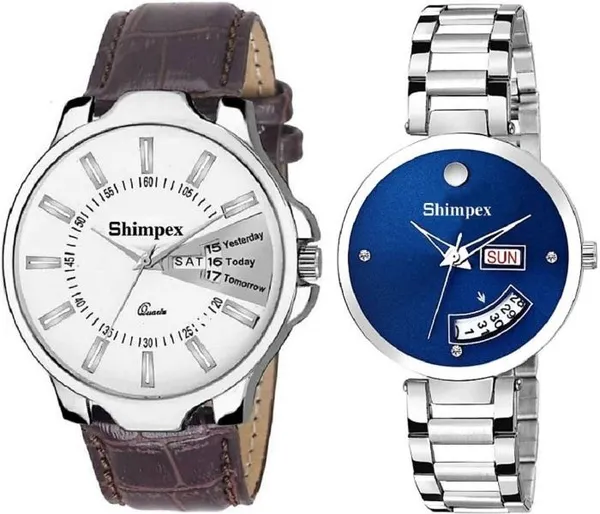 Premium_Watches_White_Blue_Metal_Genuine_Leather_Couple_Waterproof_With_A_One_Year_Warranty_Day_And_Date_Analog