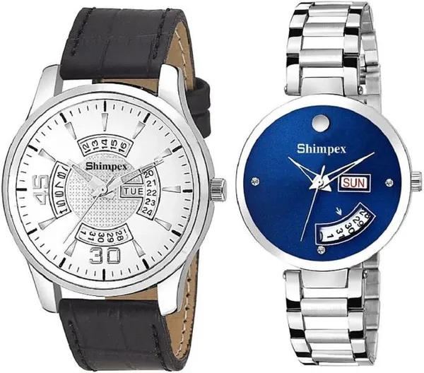 Premium_Watches_White_Blue_Metal_Genuine_Leather_Couple_Waterproof_With_A_One_Year_Warranty_Day_And_Date_Analog