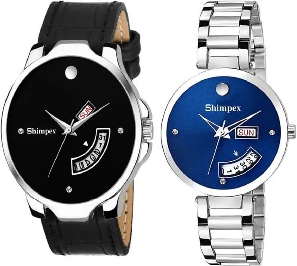 Premium_Watches_Black_Blue_Metal_Genuine_Leather_Couple_Waterproof_With_A_One_Year_Warranty_Day_And_Date_Analog