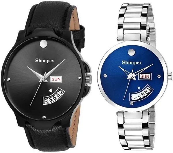 Premium_Watches_Black_Blue_Metal_Genuine_Leather_Couple_Waterproof_With_A_One_Year_Warranty_Day_And_Date_Analog