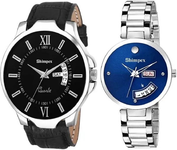 Premium_Watches_Black_Blue_Metal_Genuine_Leather_Couple_Waterproof_With_A_One_Year_Warranty_Day_And_Date_Analog