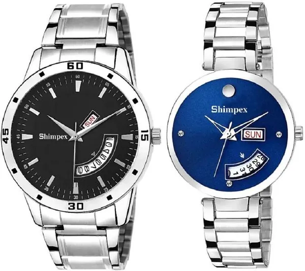 Premium_Watches_Black_Blue_Metal_Couple_Waterproof_With_A_One_Year_Warranty_Day_And_Date_Analog