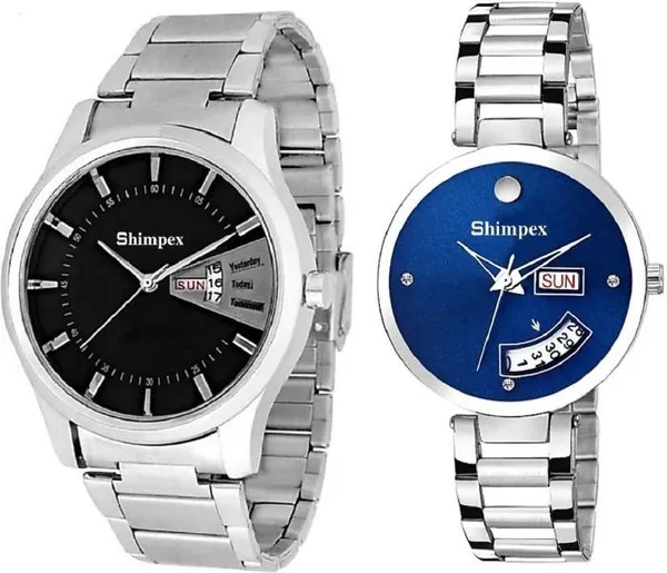 Premium_Watches_Black_Blue_Metal_Couple_Waterproof_With_A_One_Year_Warranty_Day_And_Date_Analog