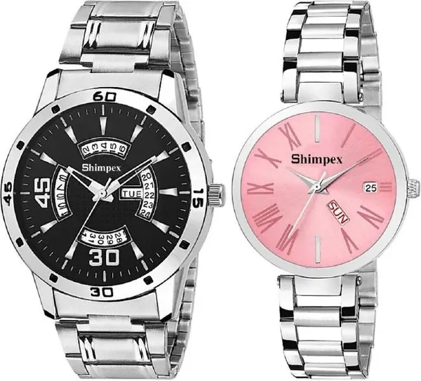 Premium_Watches_Pink_Black_Metal_Couple_Waterproof_With_A_One_Year_Warranty_Day_And_Date_Analog