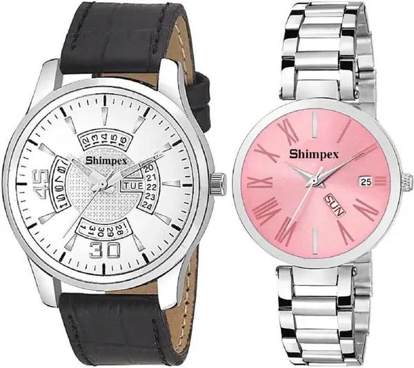 Premium_Watches_Pink_White_Metal_Genuine_Leather_Couple_Waterproof_With_A_One_Year_Warranty_Day_And_Date_Analog