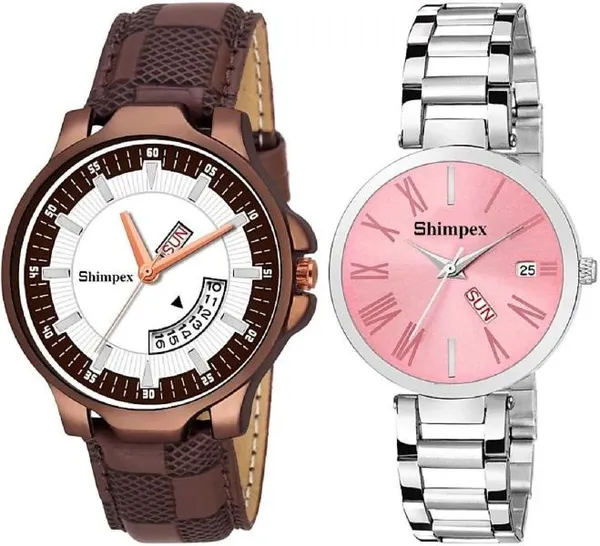 Premium_Watches_Pink_White_Metal_Genuine_Leather_Couple_Waterproof_With_A_One_Year_Warranty_Day_And_Date_Analog