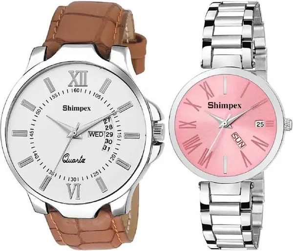 Premium_Watches_Pink_White_Metal_Genuine_Leather_Couple_Waterproof_With_A_One_Year_Warranty_Day_And_Date_Analog