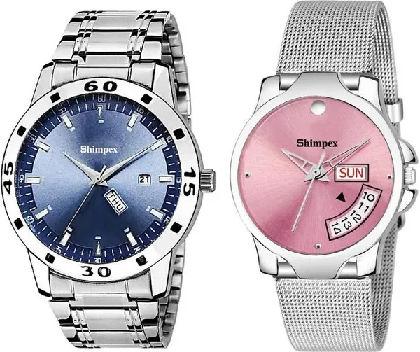 Premium_Watches_White_Stainless_Steel_Couple_Waterproof_With_A_One_Year_Warranty_Day_And_Date_Analog