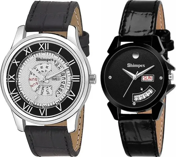 Premium_Watches_White_Black_Genuine_Leather_Boys_&_Girls_Waterproof_With_A_One_Year_Warranty_Day_And_Date_Analog