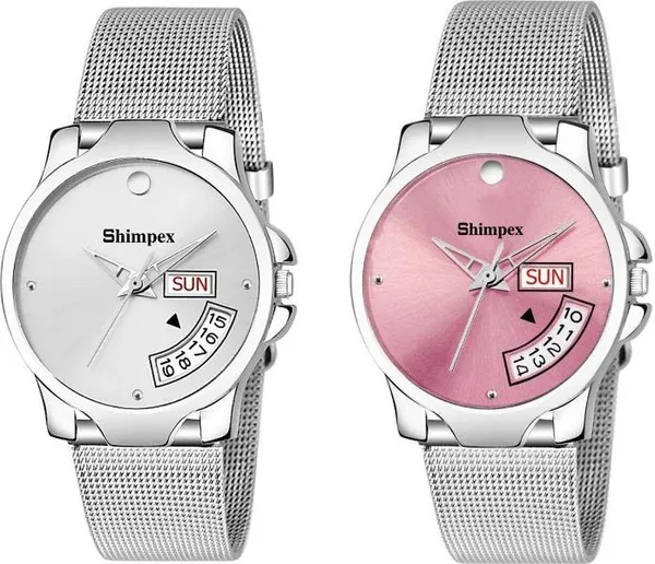 Premium_Watches_White_Stainless_Steel_Couple_Waterproof_With_A_One_Year_Warranty_Day_And_Date_Analog