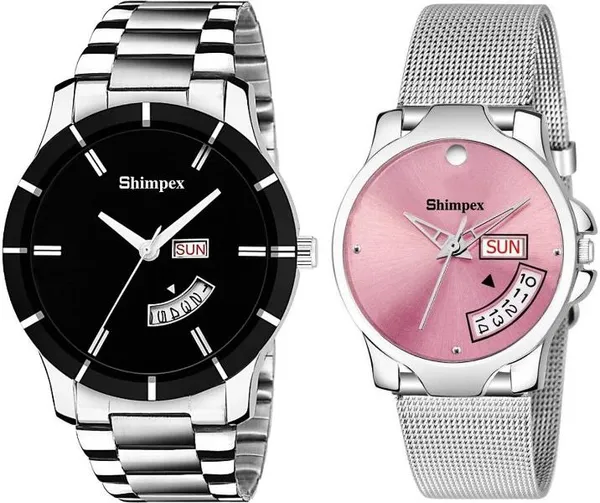 Premium_Watches_White_Stainless_Steel_Couple_Waterproof_With_A_One_Year_Warranty_Day_And_Date_Analog