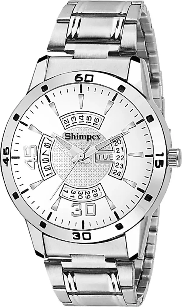 Premium_Watches_White_Stainless_Steel_Boys_&_Girls_Waterproof_With_A_One_Year_Warranty_Day_And_Date_Analog