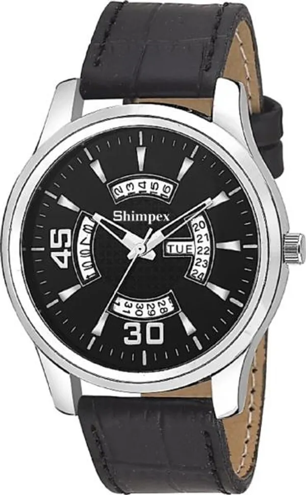 Premium_Watches_Black_Genuine_Leather_Men_Waterproof_With_A_One_Year_Warranty_Day_And_Date_Analog
