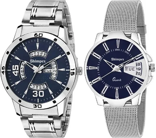 Premium_Watches_Blue_Metal_Couple_Waterproof_With_A_One_Year_Warranty_Day_And_Date_Analog